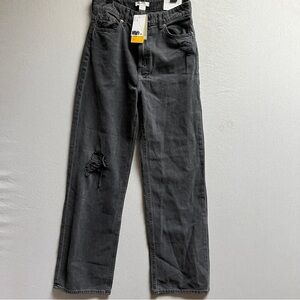 NWT H&M Black Distressed High Waisted Wide Leg Jeans Sz 8